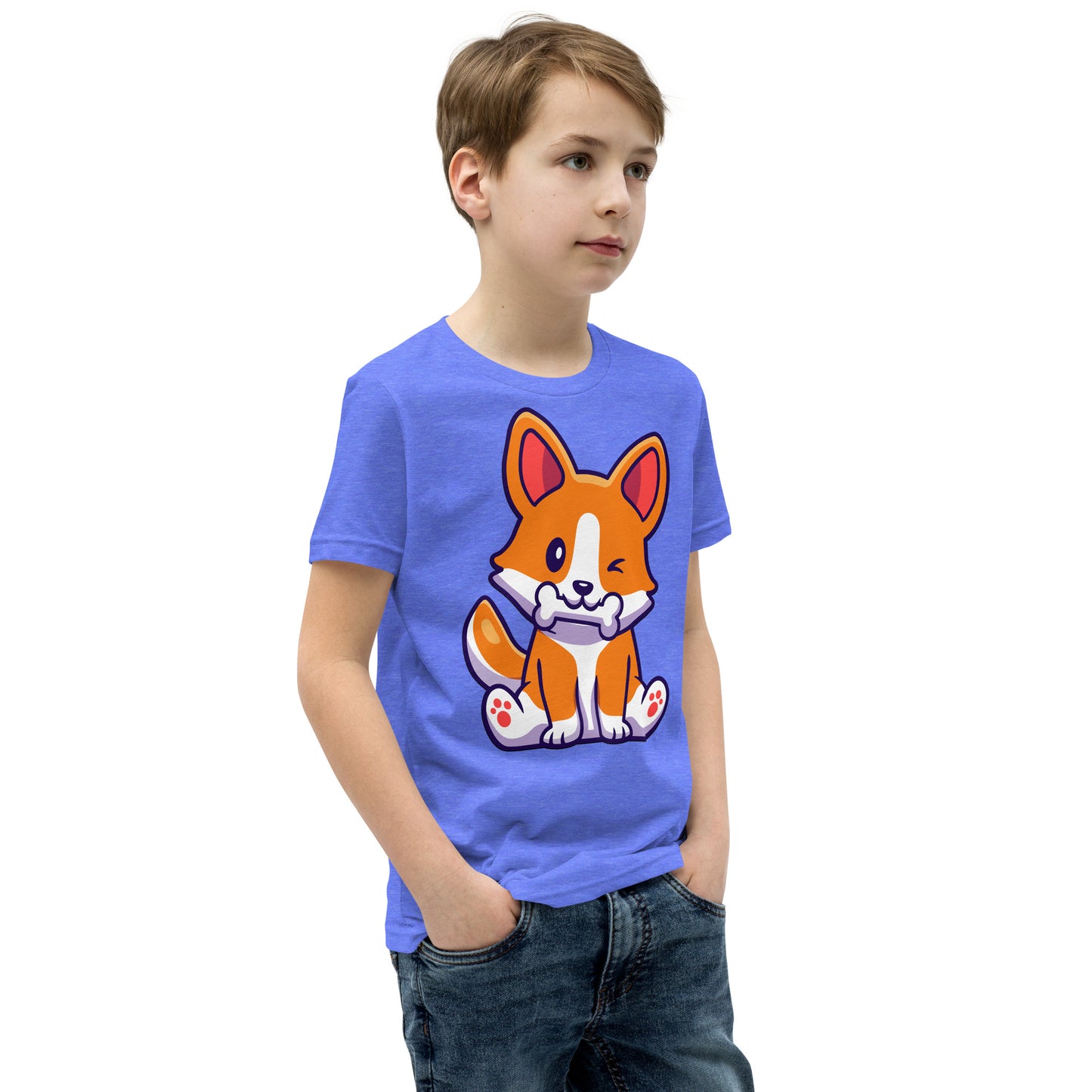 Cute Corgi Dog Eating Bone T-shirt, No. 0182