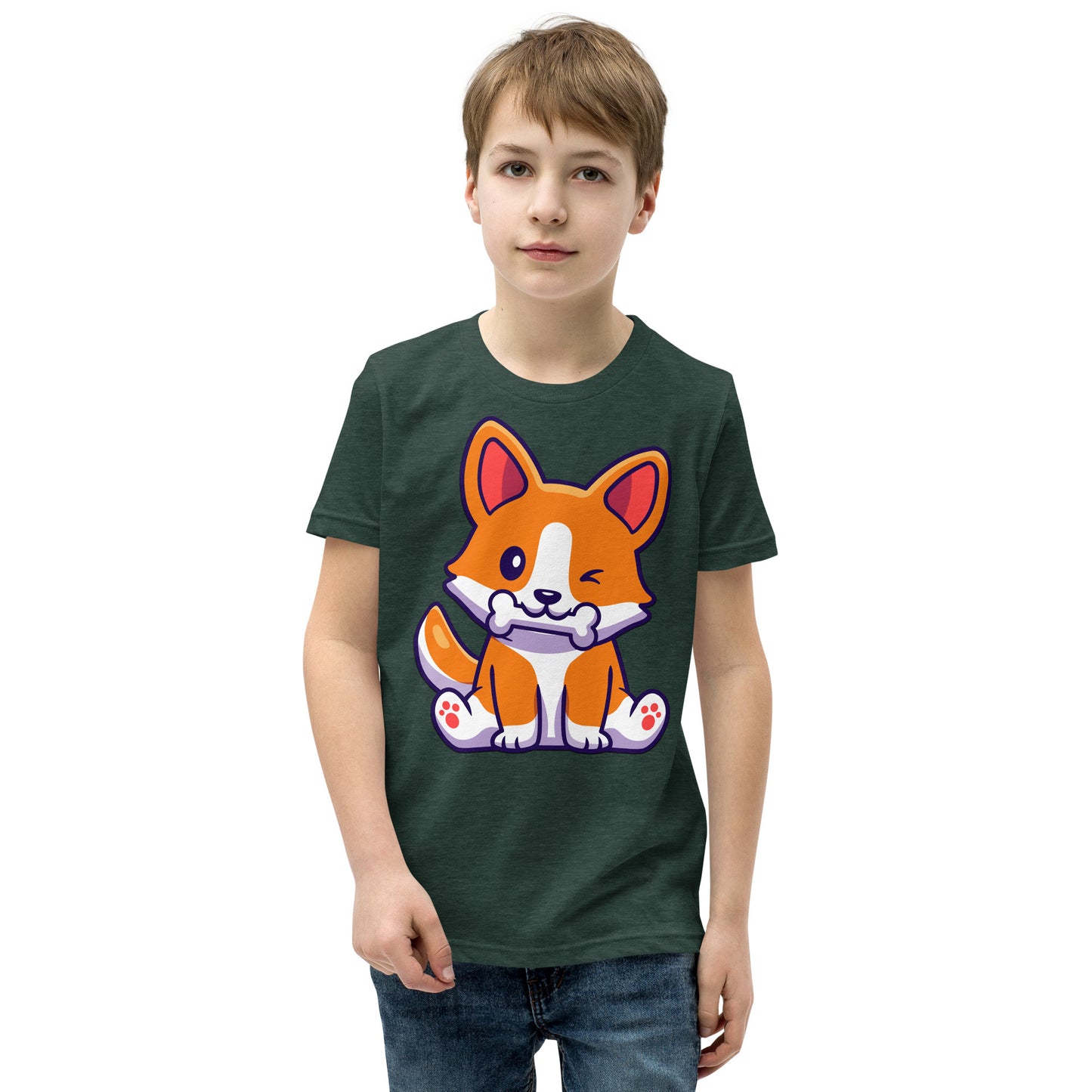 Cute Corgi Dog Eating Bone T-shirt, No. 0182