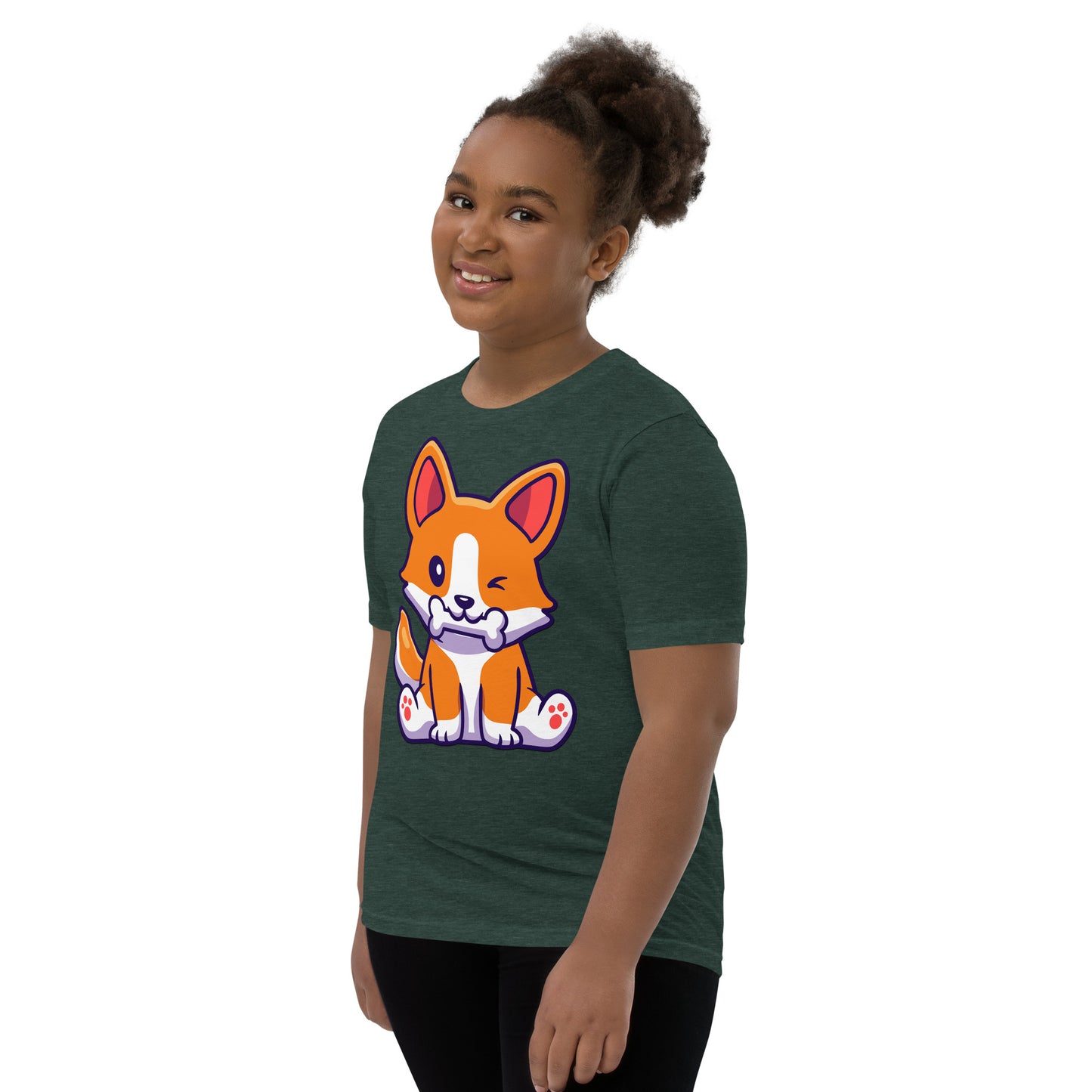 Cute Corgi Dog Eating Bone T-shirt, No. 0182