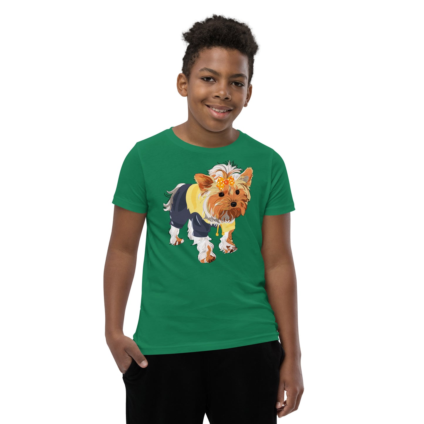 Cute dog wears yellow hair tie T-shirt, No. 0556