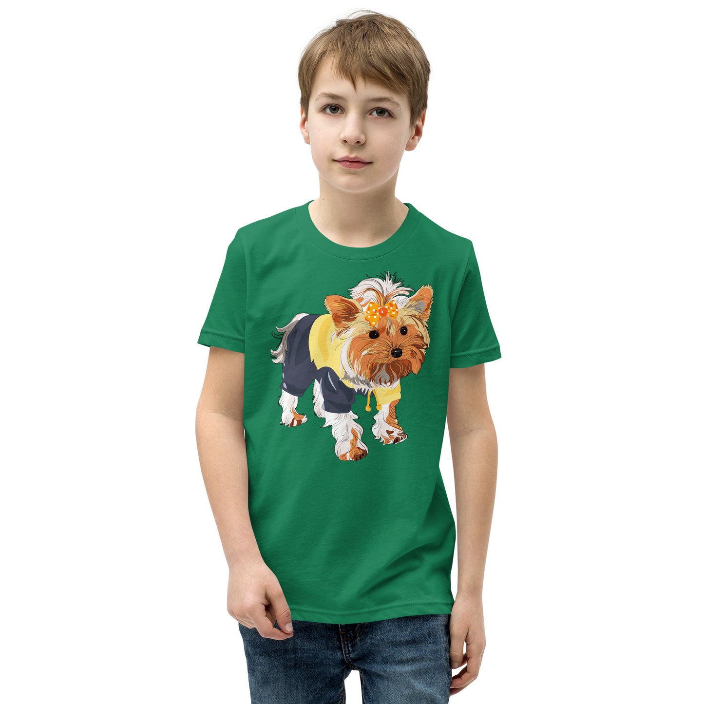 Cute dog wears yellow hair tie T-shirt, No. 0556