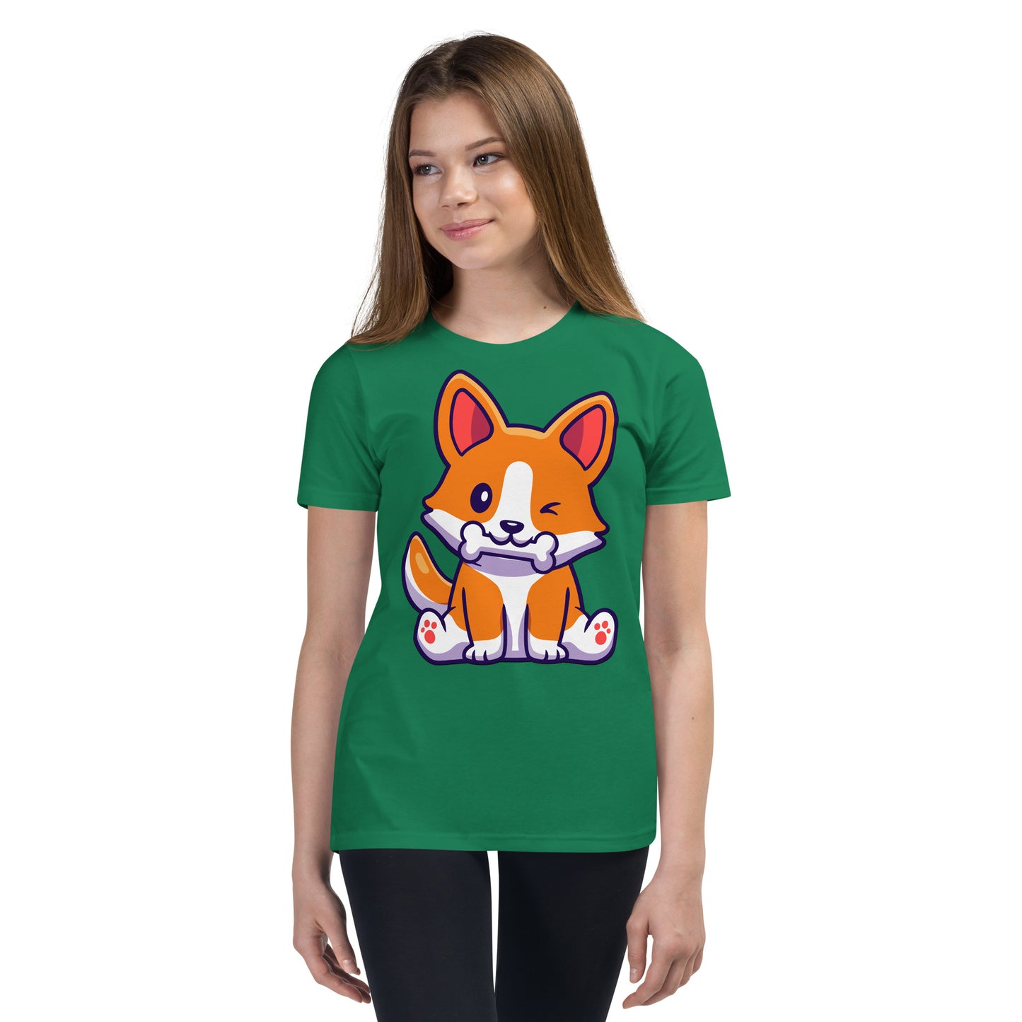 Cute Corgi Dog Eating Bone T-shirt, No. 0182