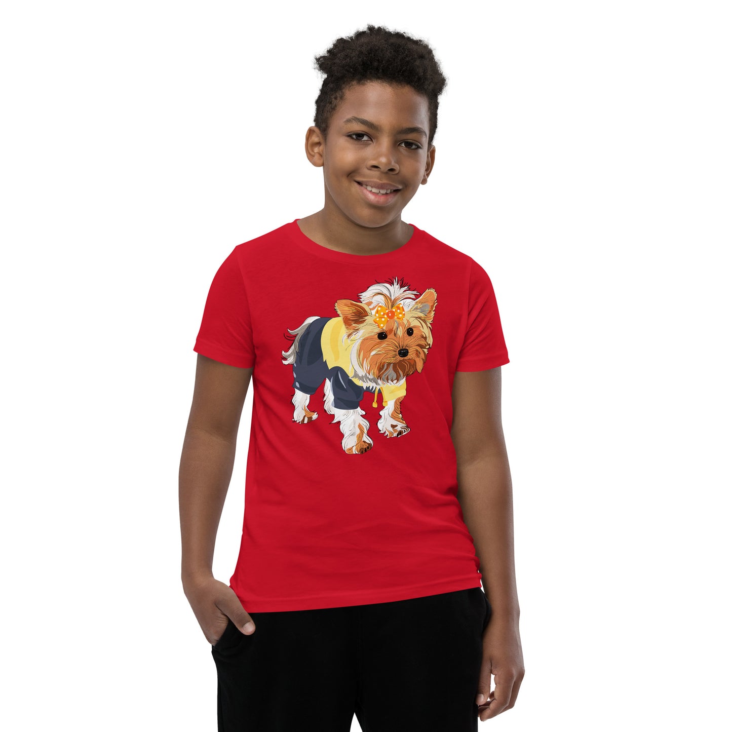 Cute dog wears yellow hair tie T-shirt, No. 0556