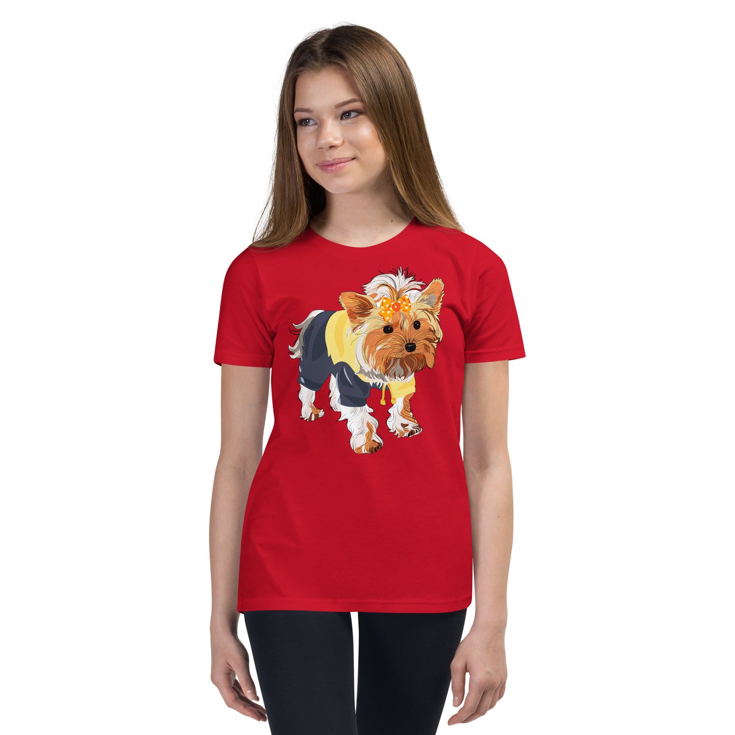 Cute dog wears yellow hair tie T-shirt, No. 0556