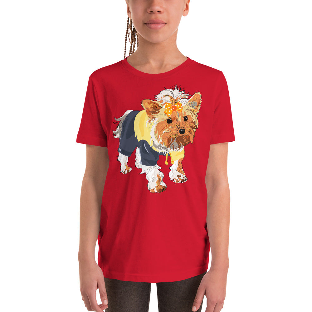 Cute dog wears yellow hair tie T-shirt, No. 0556