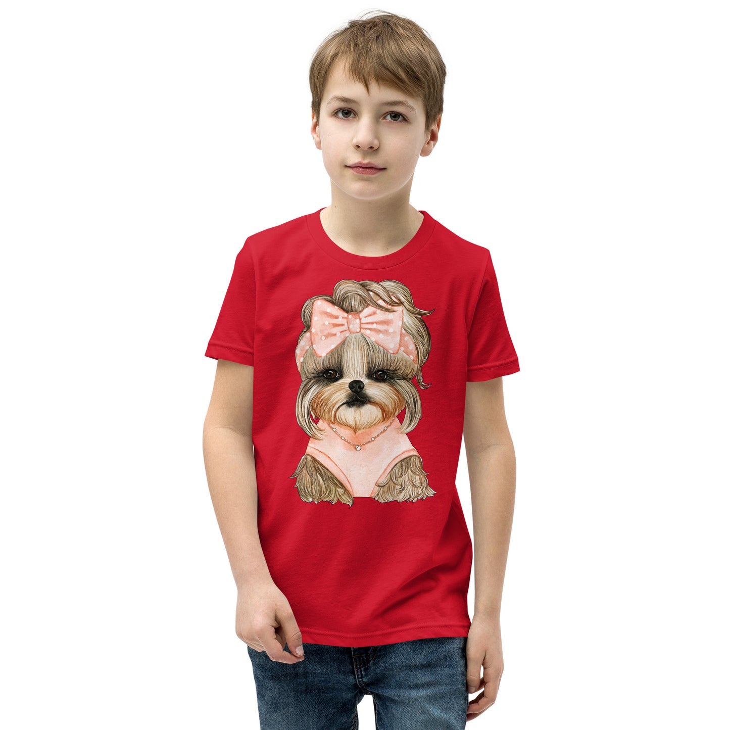 Adorable Dog with Cute Hair Ribbon T-shirt, No. 0561
