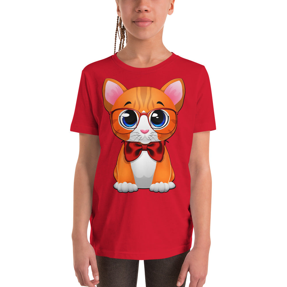 Cute Cat Wearing Red Bow T-shirt, No. 0162