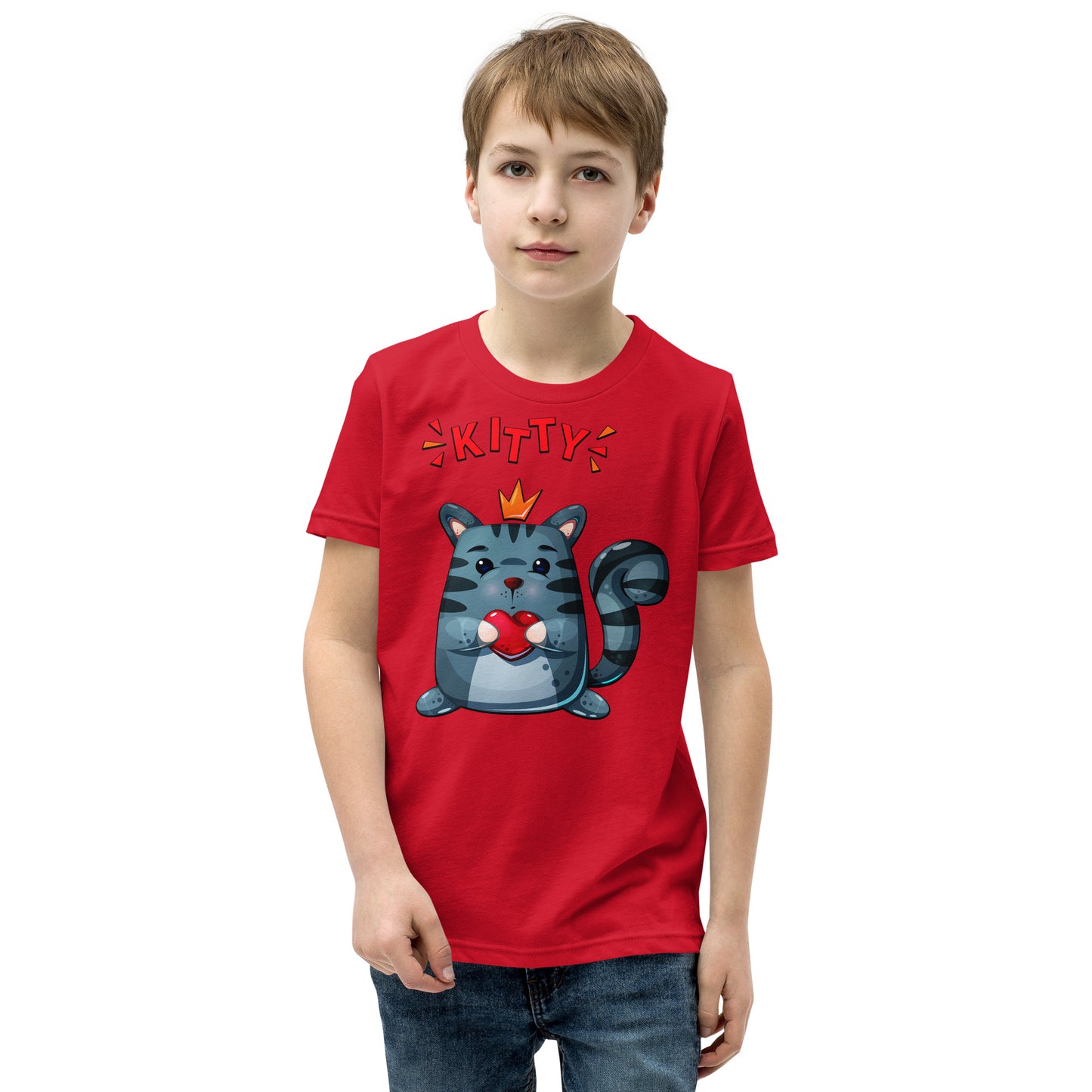 Cute Kitty Cat with Red Heart T-shirt, No. 0332