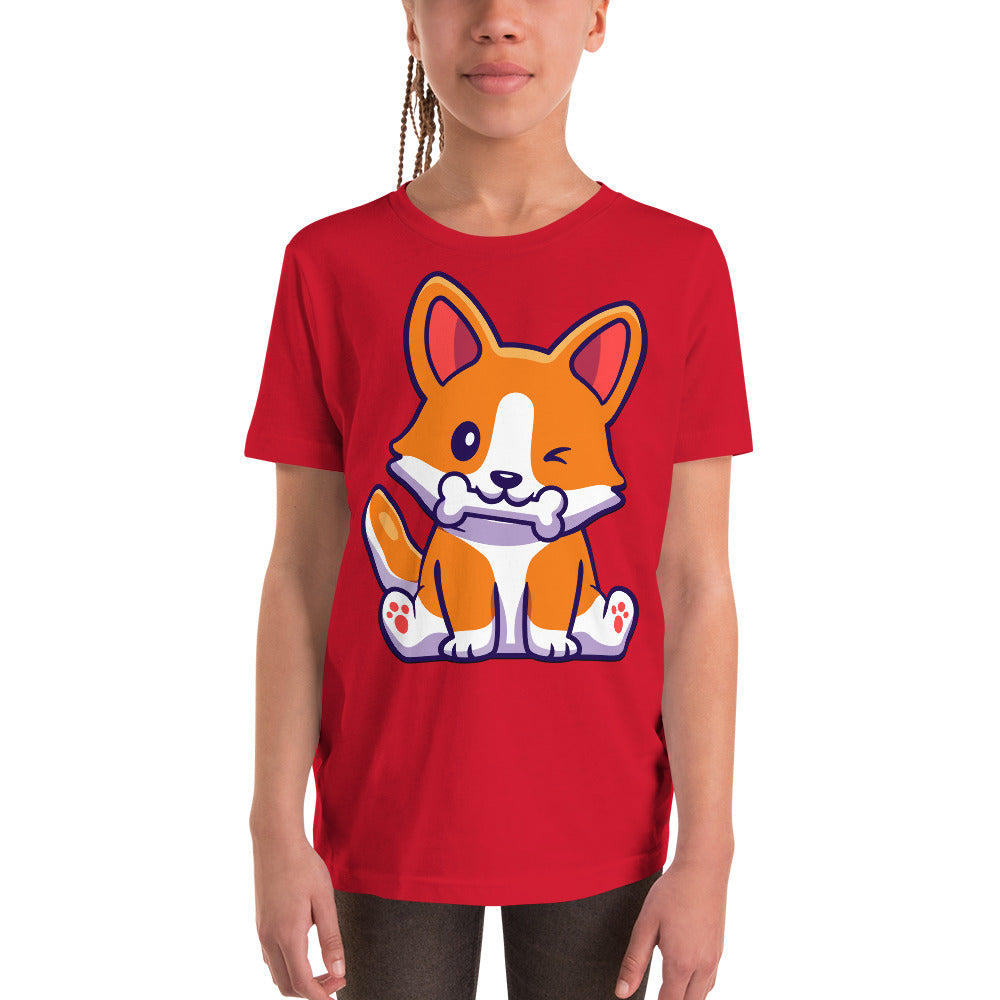 Cute Corgi Dog Eating Bone T-shirt, No. 0182