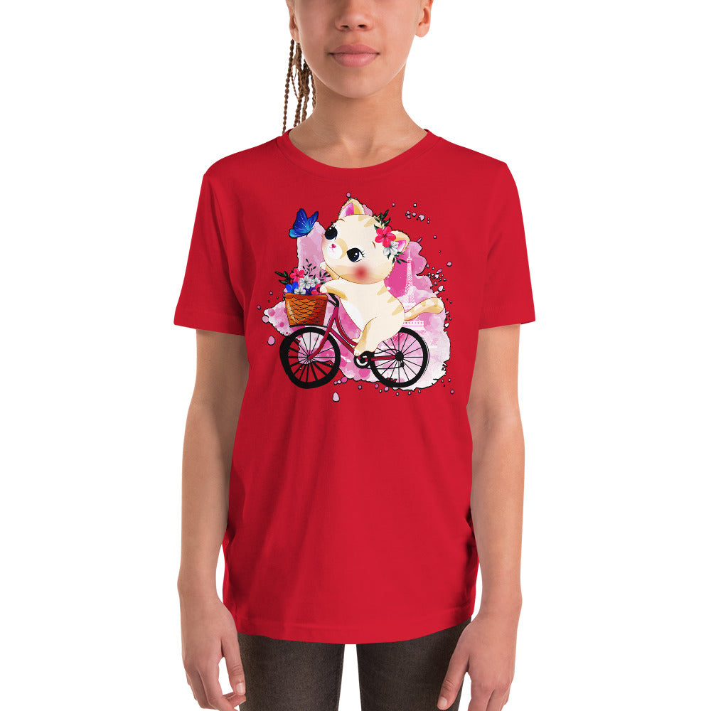 Cute Kitty Cat Riding Bicycle T-shirt, No. 0322