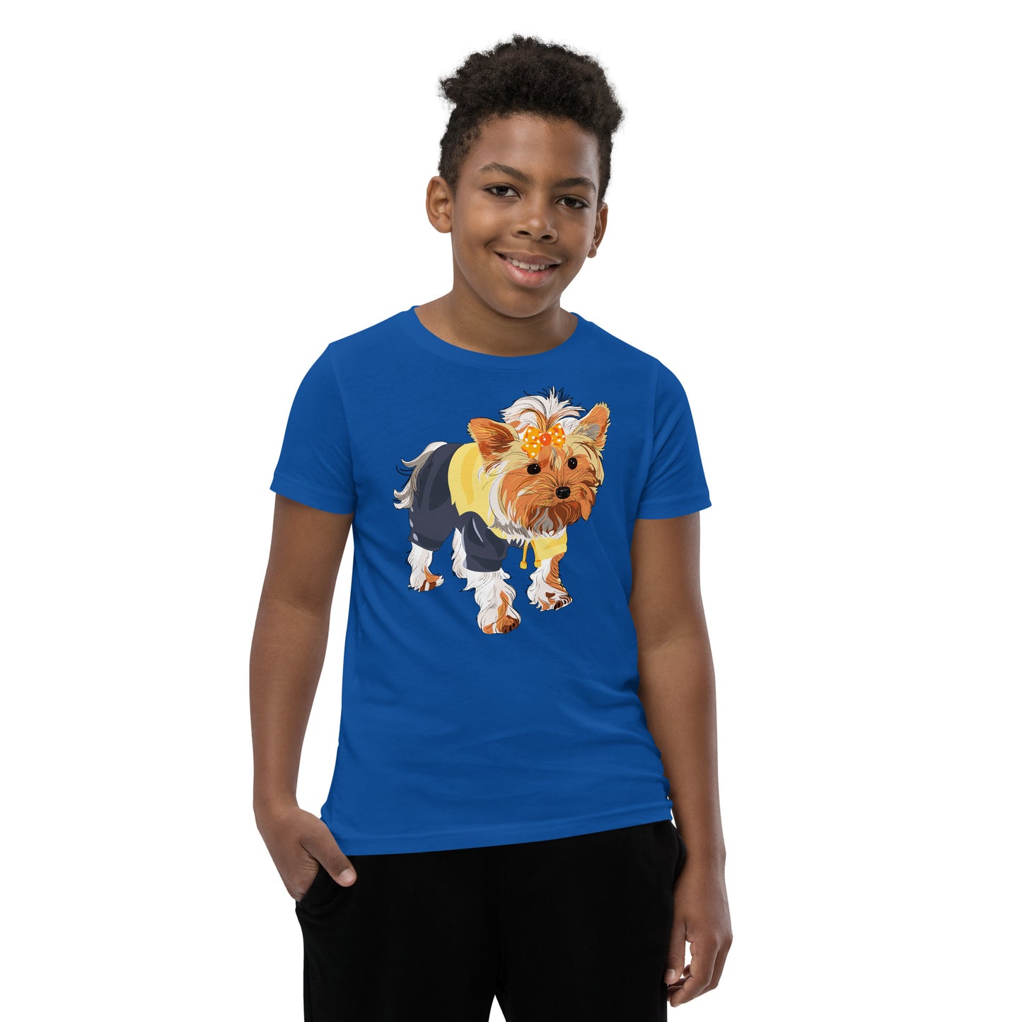 Cute dog wears yellow hair tie T-shirt, No. 0556