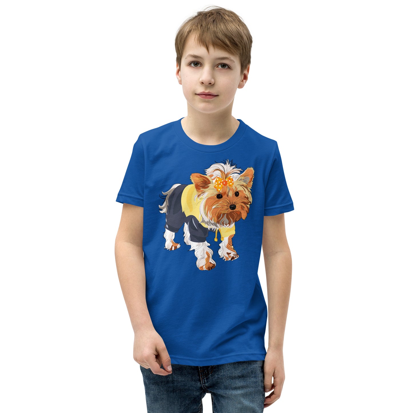 Cute dog wears yellow hair tie T-shirt, No. 0556