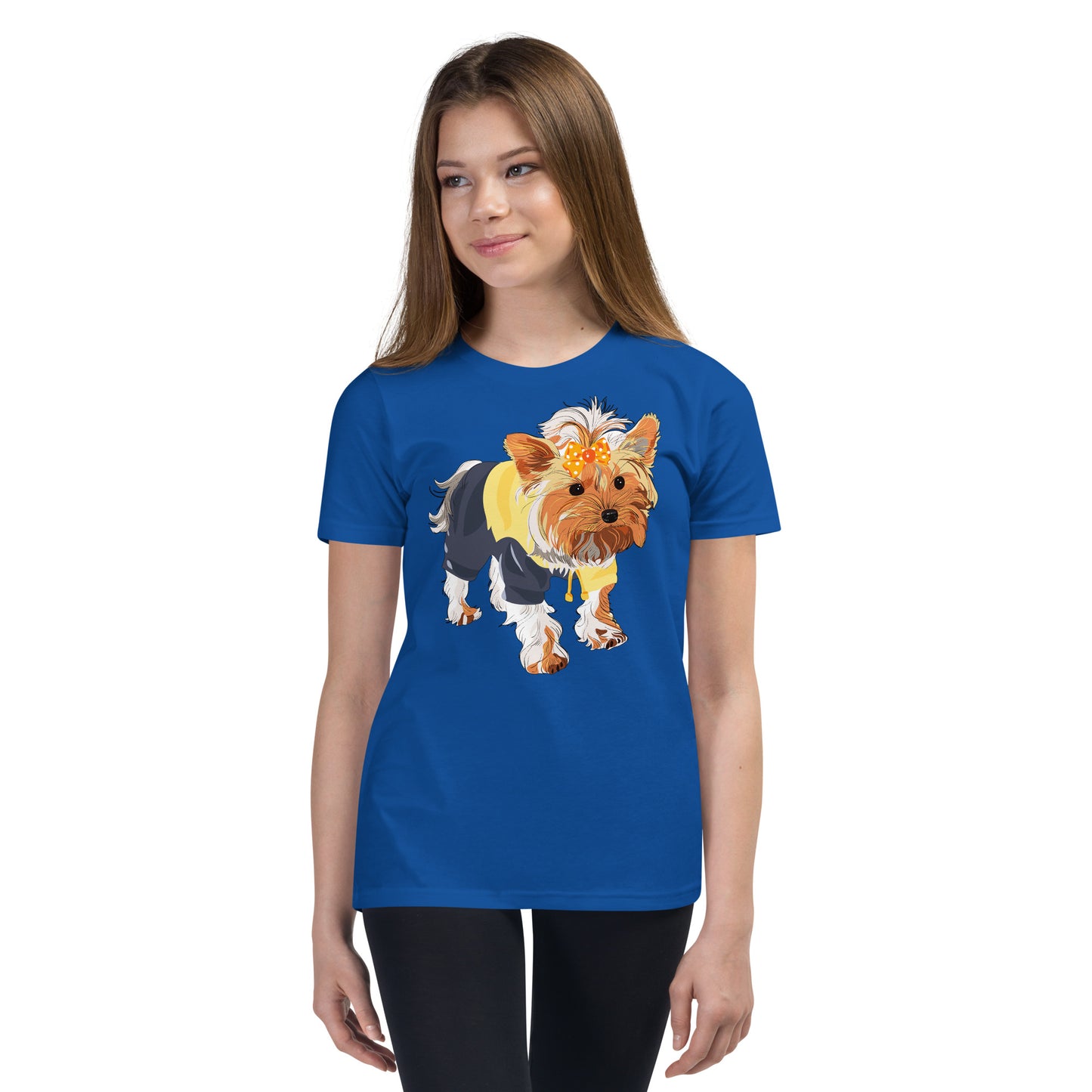 Cute dog wears yellow hair tie T-shirt, No. 0556