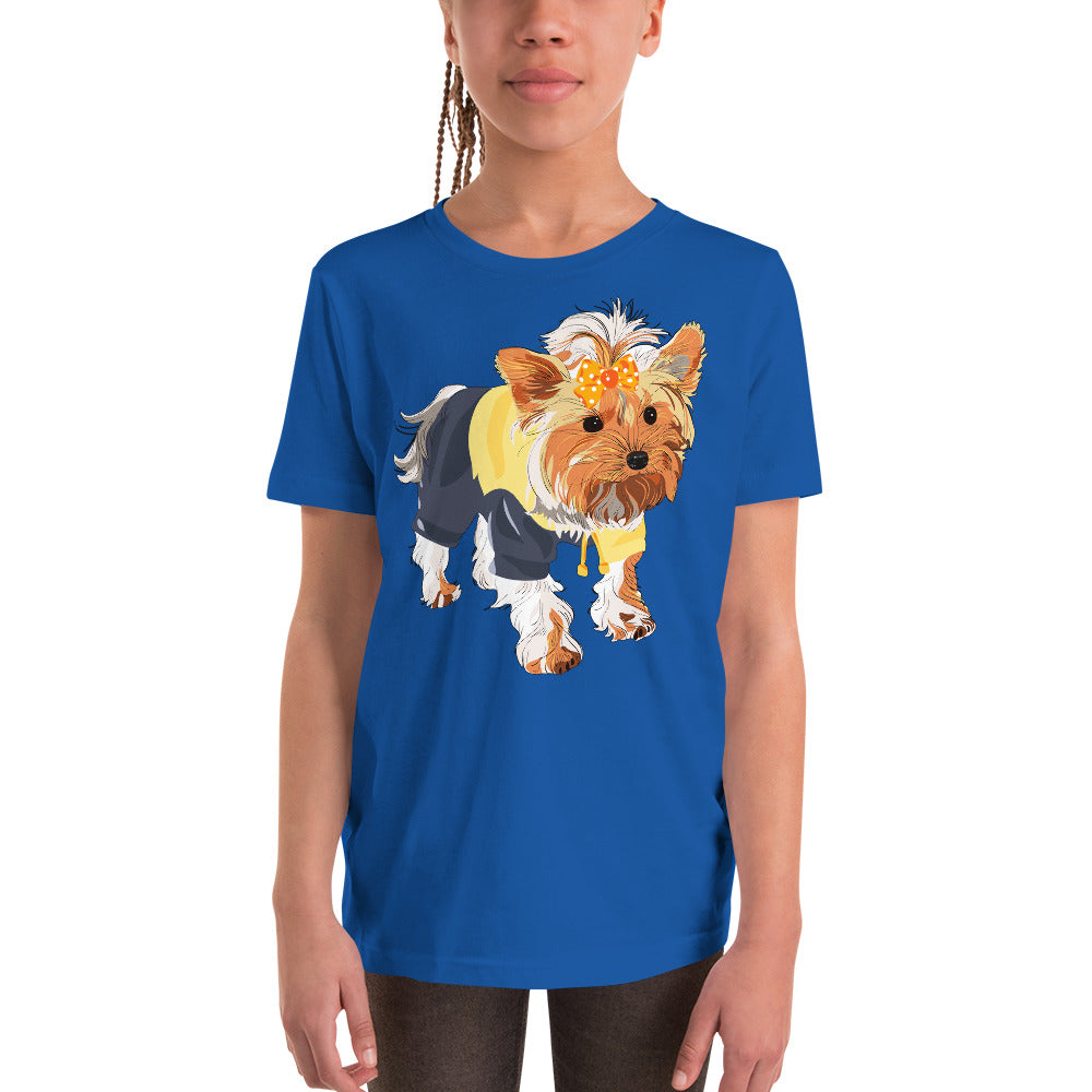 Cute dog wears yellow hair tie T-shirt, No. 0556