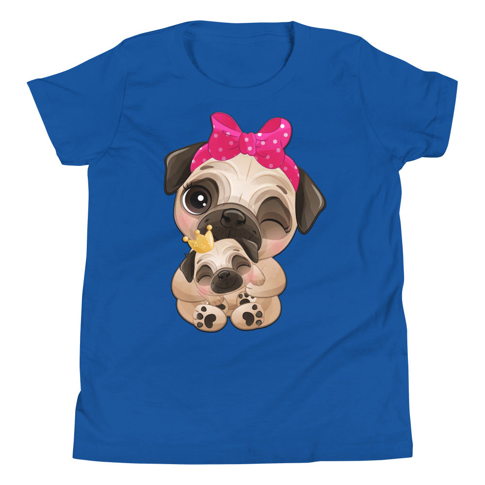 Cute Little Pug Dog Mother and Baby T-shirt, No. 0363