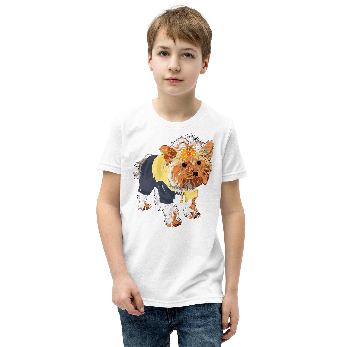 Cute dog wears yellow hair tie T-shirt, No. 0556