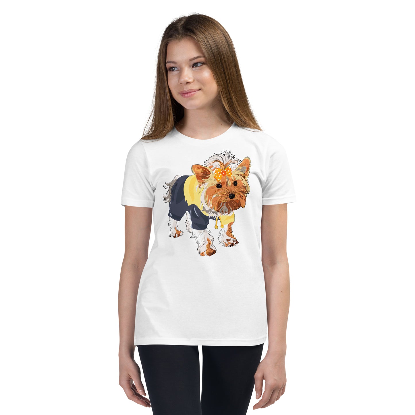 Cute dog wears yellow hair tie T-shirt, No. 0556