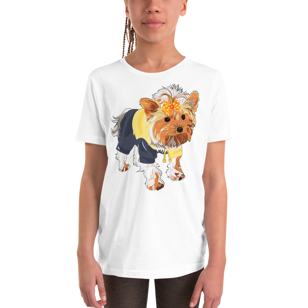 Cute dog wears yellow hair tie T-shirt, No. 0556