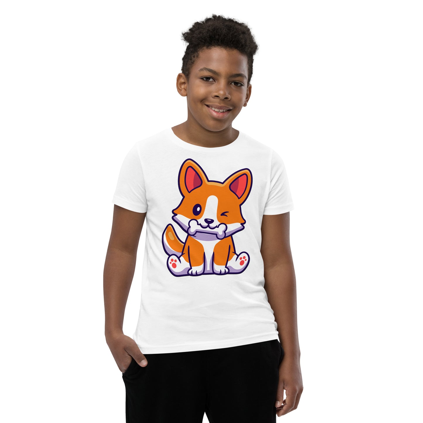 Cute Corgi Dog Eating Bone T-shirt, No. 0182