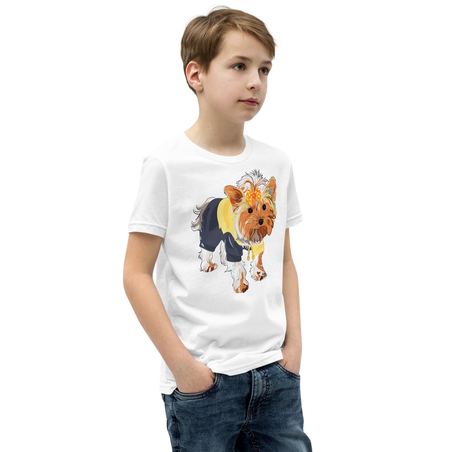 Cute dog wears yellow hair tie T-shirt, No. 0556