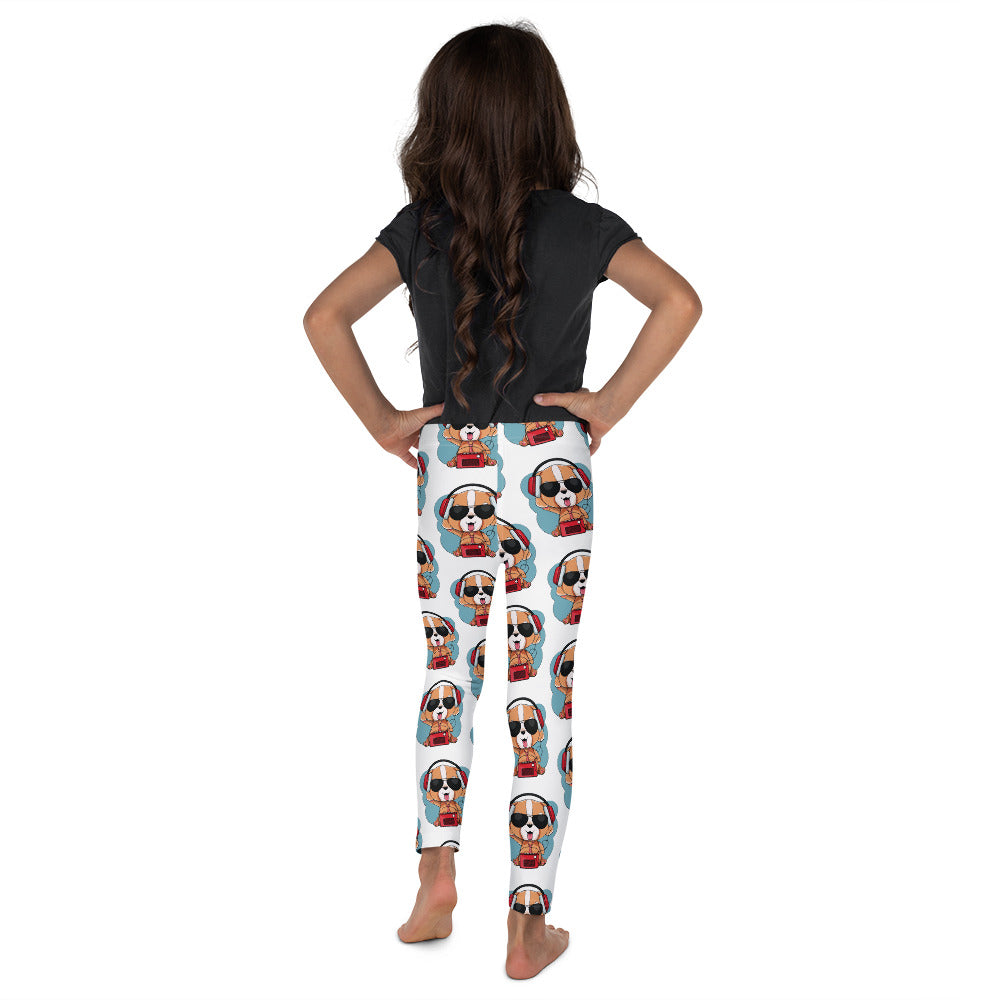 Cute Dog Puppy Listening to Music Leggings, No. 0295