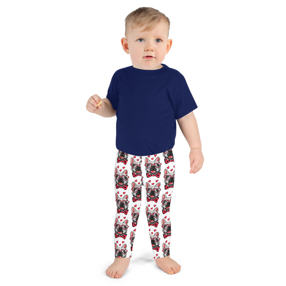 Cute French Bulldog Dog with Funny Heart Glasses, Leggings, No. 0198