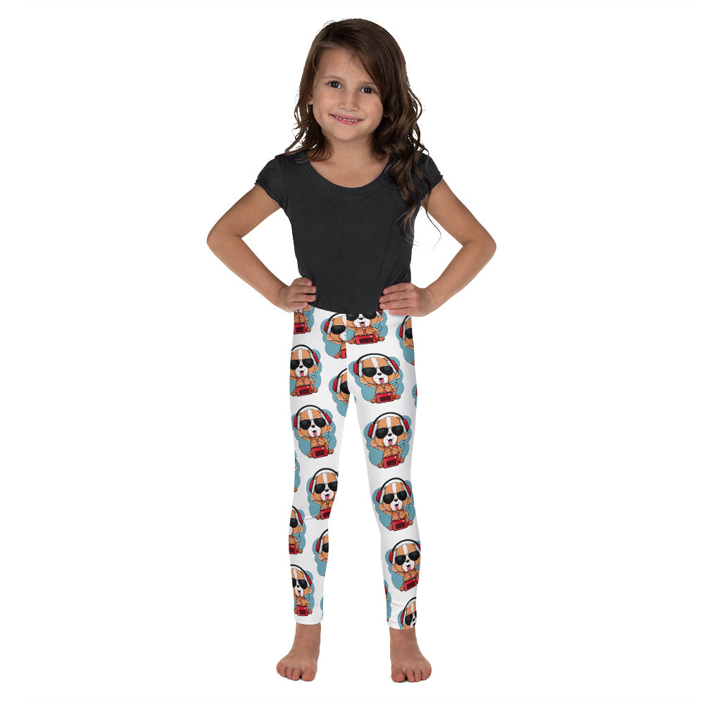 Cute Dog Puppy Listening to Music Leggings, No. 0295