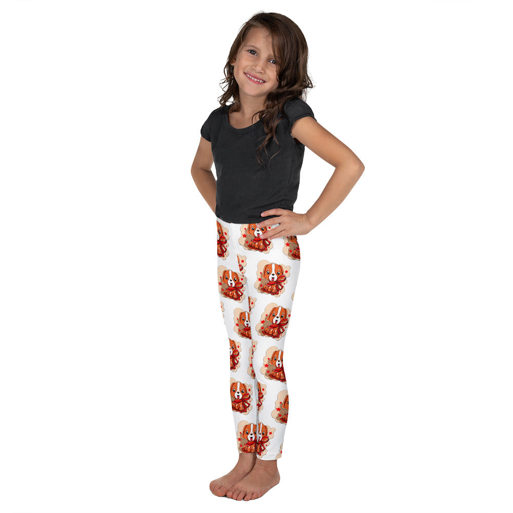 Cute Dog Puppy with Red Ribbon Leggings, No. 0299