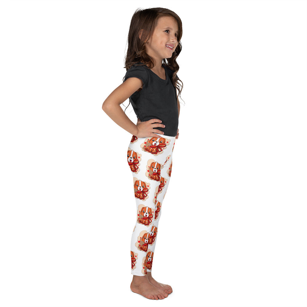 Cute Dog Puppy with Red Ribbon Leggings, No. 0299