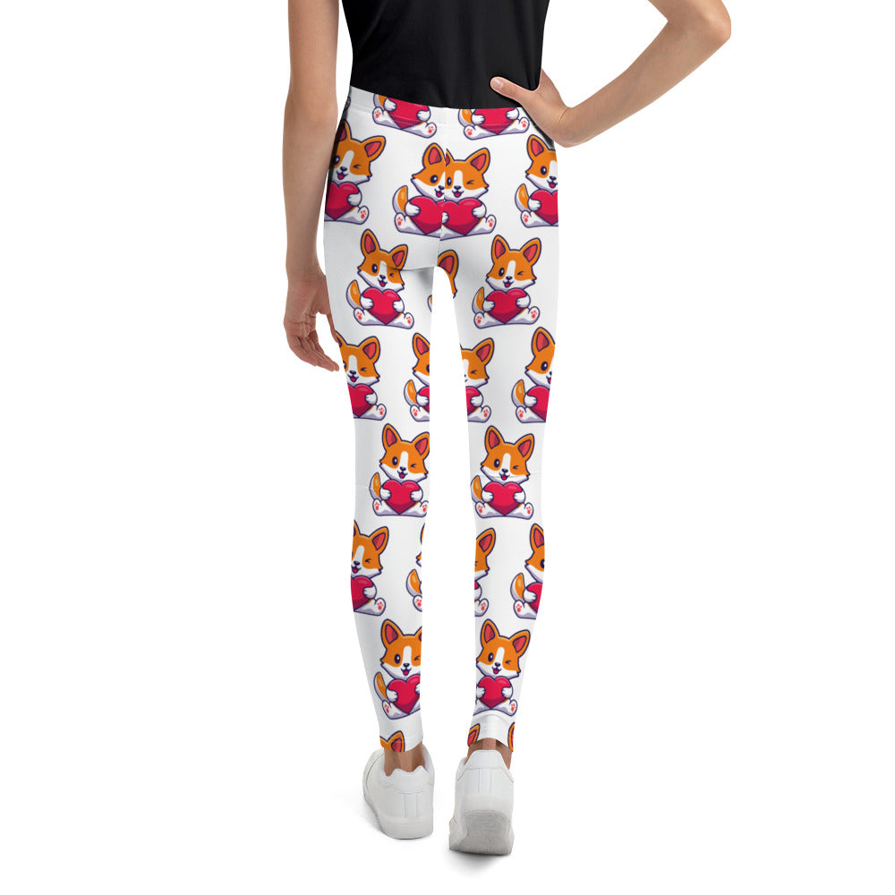 Cute Corgi Dog Holding Heart, Leggings, No. 183