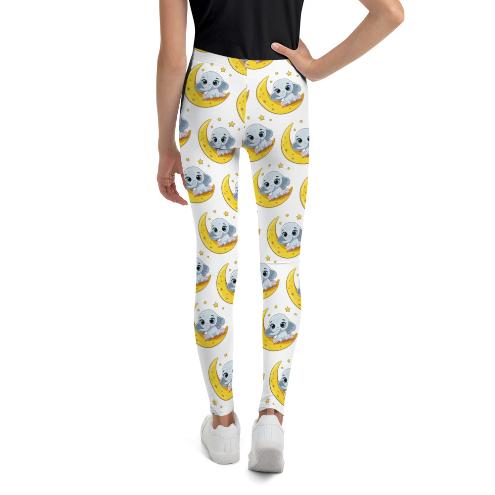 Cute Baby Elephant Sitting on the Moon Leggings, No. 0085