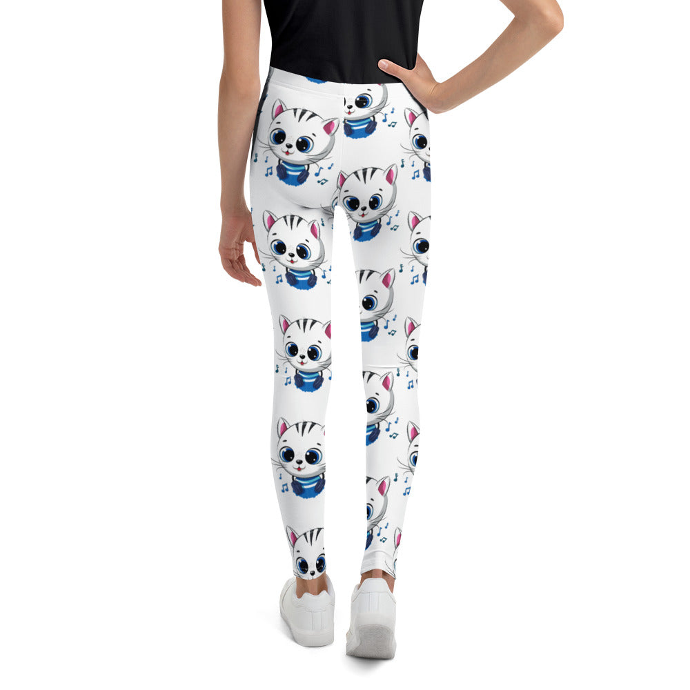 Cute Kitty Cat Listening Music Leggings, No. 0319