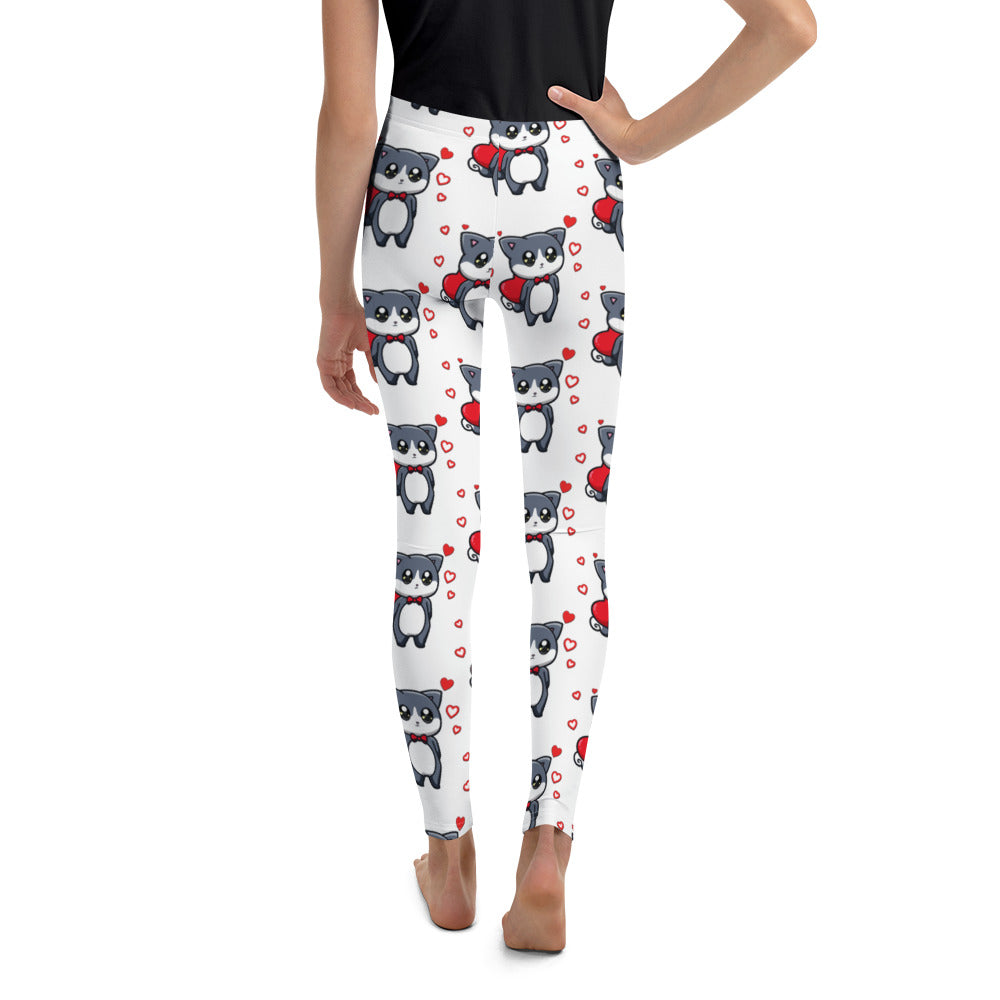 Cute Little Cat with Red Hearts Leggings, No. 0215