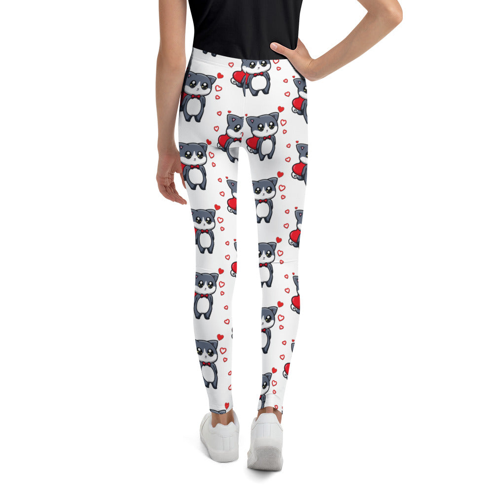 Cute Little Cat with Red Hearts Leggings, No. 0215