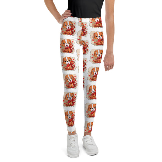 Cute Dog Puppy with Red Ribbon, Leggings, No. 0299