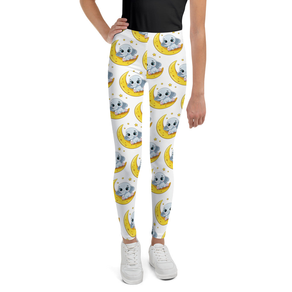 Cute Baby Elephant Sitting on the Moon Leggings, No. 0085