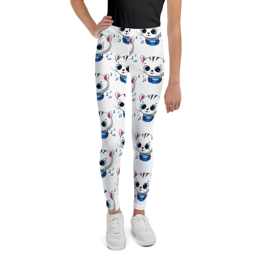 Cute Kitty Cat Listening Music Leggings, No. 0319