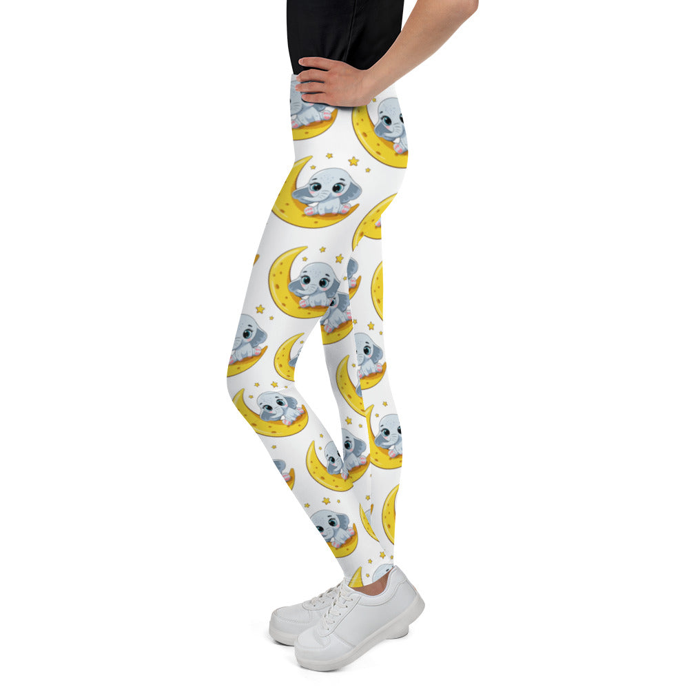 Cute Baby Elephant Sitting on the Moon Leggings, No. 0085