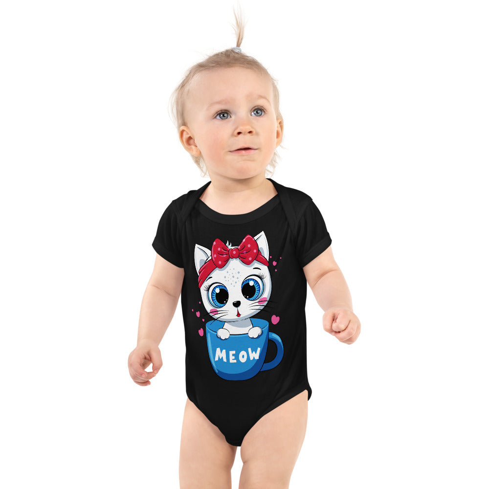 Cute Baby Cat Sitting in Cup, Bodysuits, No. 0269