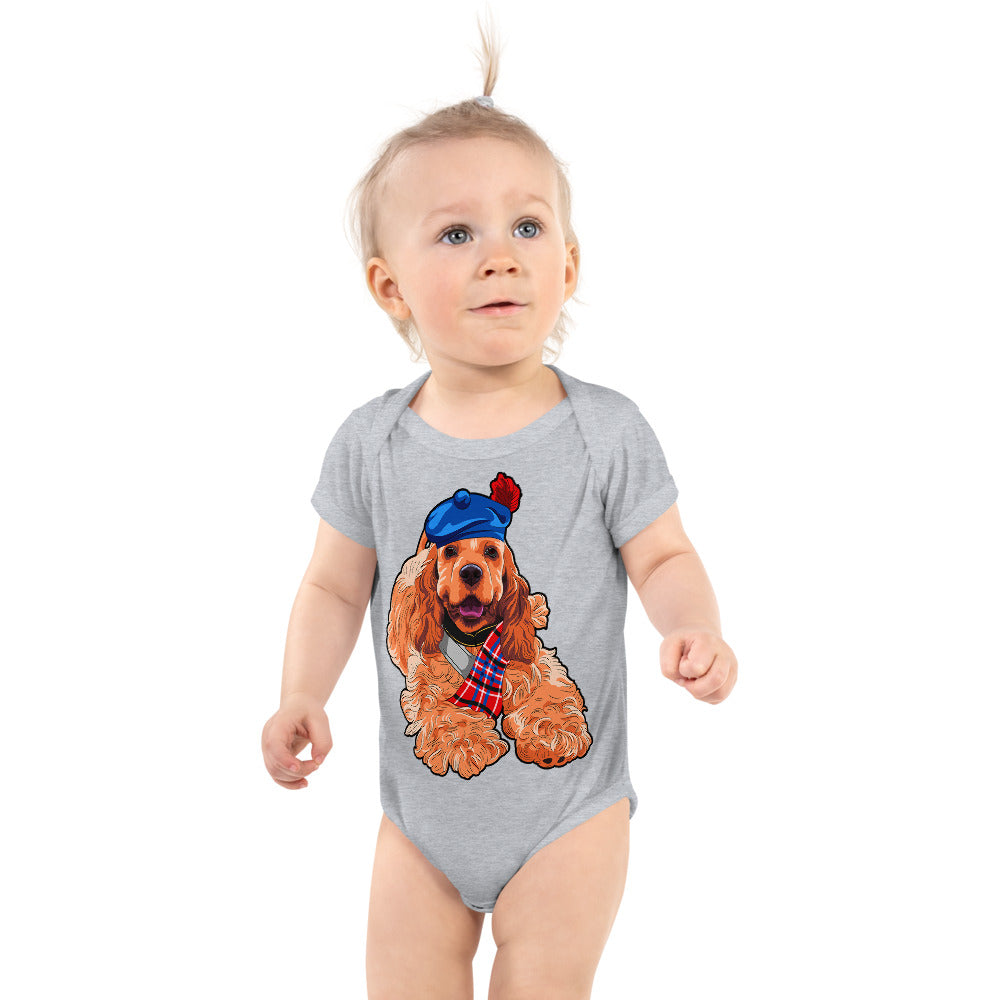 American Cocker Spaniel Dog Wears Blue Hat, Bodysuit, No. 0551