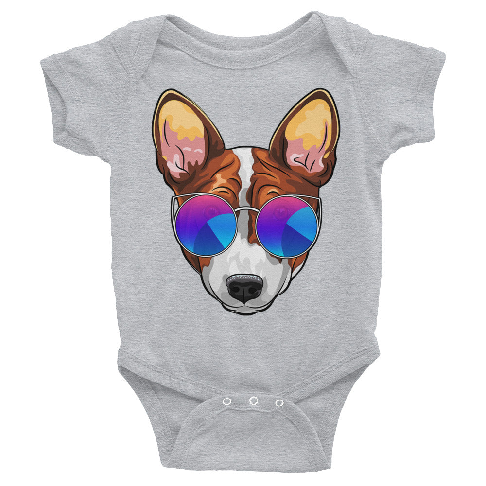 Basenji Dog Wears Glasses Bodysuit, No. 0104