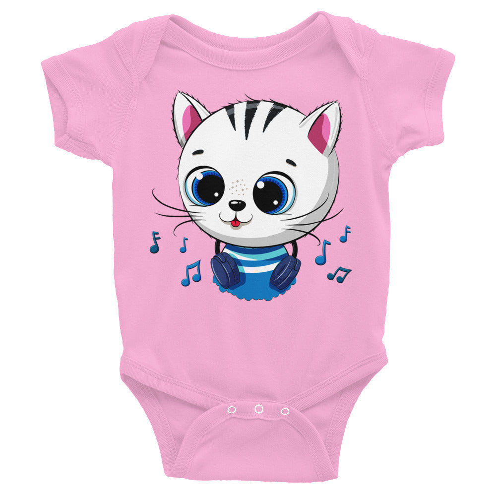 Cute Kitty Cat Listening Music, Bodysuits, No. 0319