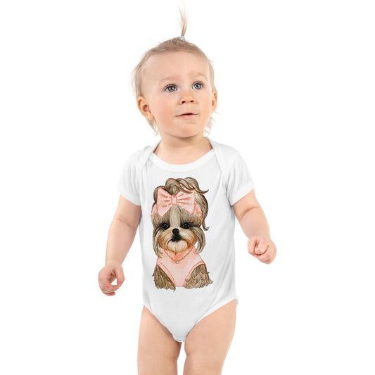 Adorable Dog with Cute Hair Ribbon, Bodysuit, No. 0561