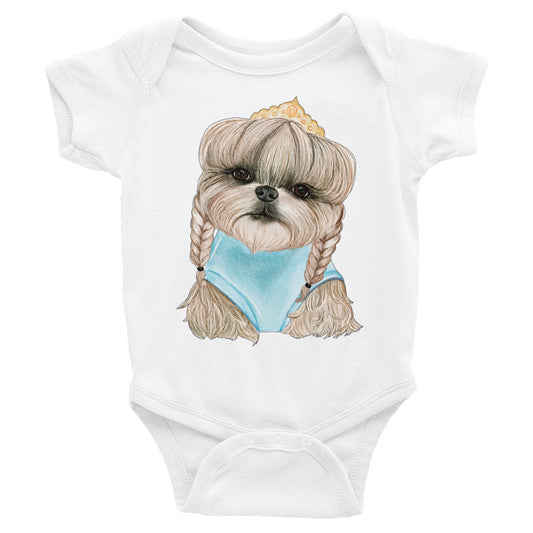 Adorable Dog with Hair Braids Crowns, Bodysuit, No. 0563
