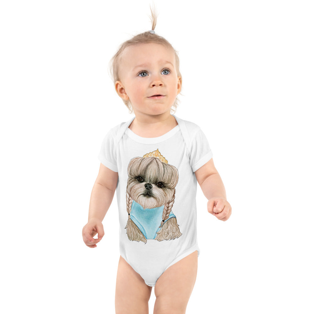 Adorable Dog with Hair Braids Crowns, Bodysuit, No. 0563