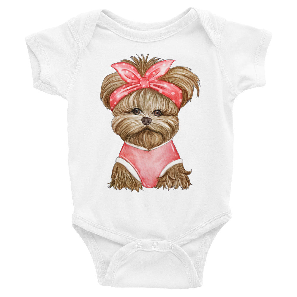 Adorable Dog with Red Ribbon, Bodysuit, No. 0566