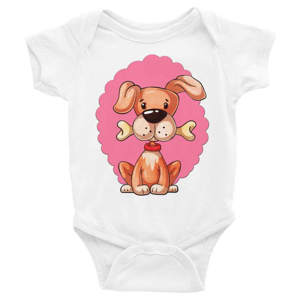 Cute Dog Puppy with Bone, Bodysuits, No. 0297