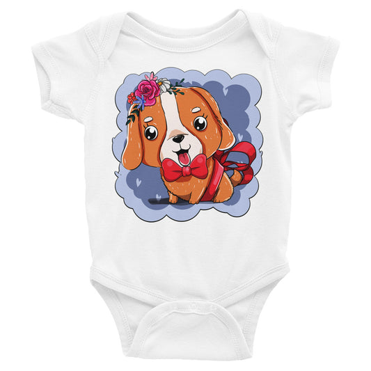 Cute Dog Puppy with Red Tie, Bodysuits, No. 0300
