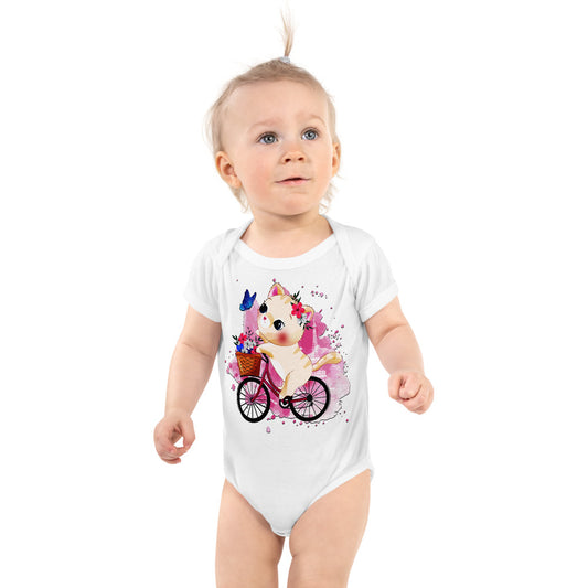 Cute Kitty Cat Riding Bicycle, Bodysuits, No. 0322