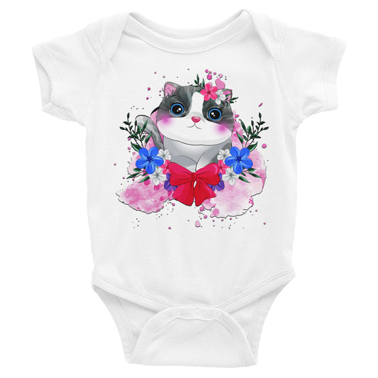 Cute Kitty Cat with Flowers, Bodysuits, No. 0328